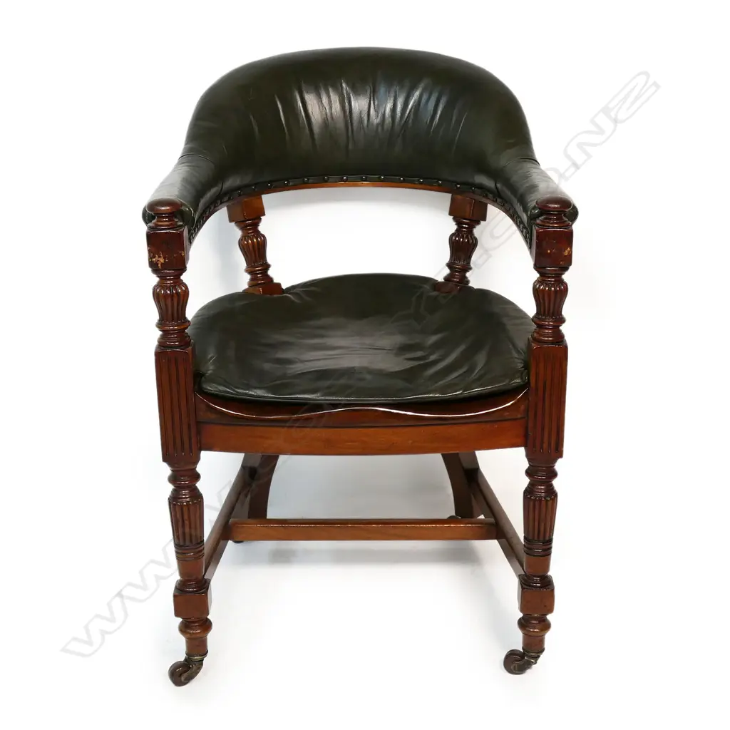 A Victorian mahogany and leather desk chair, Image 1++