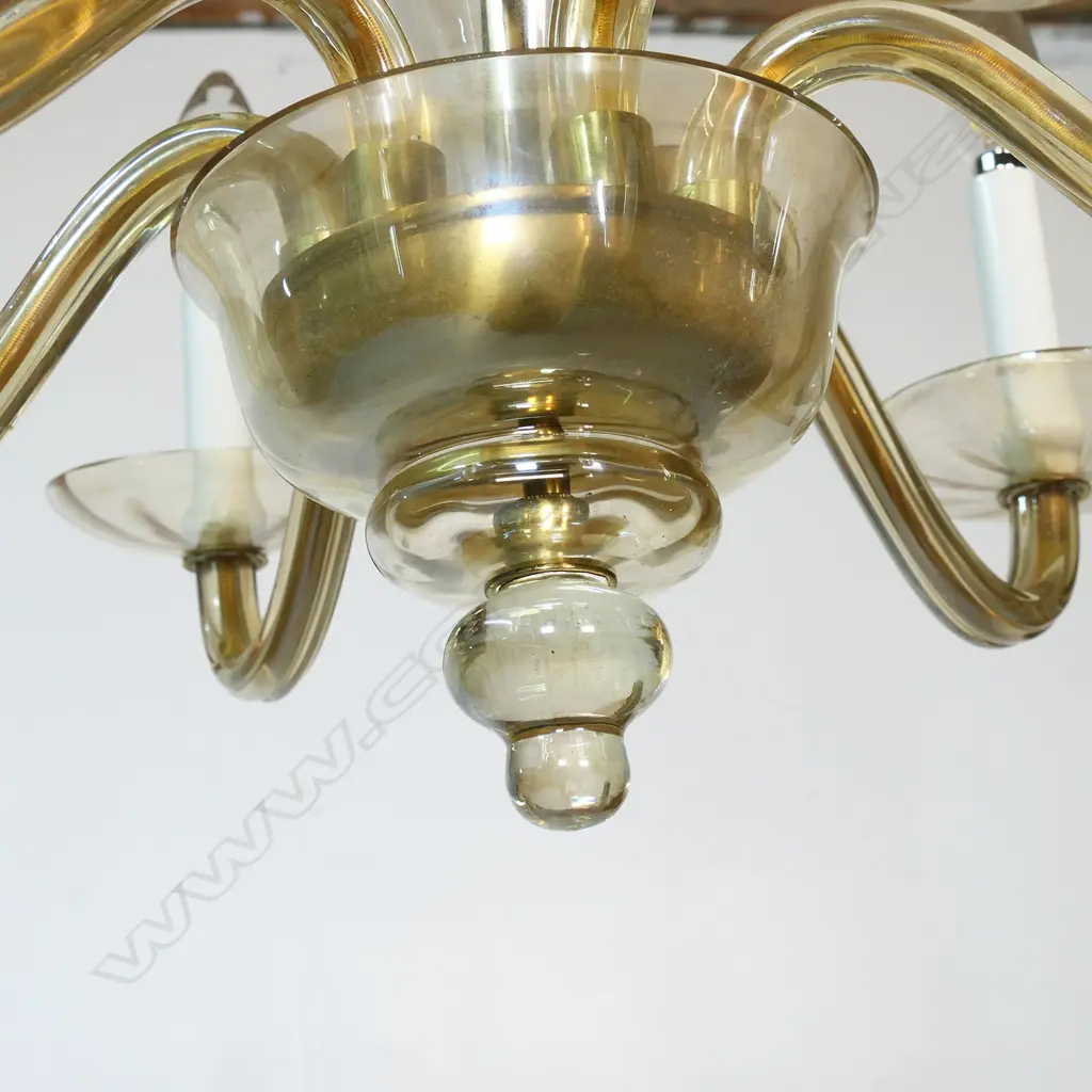 A mid-century Murano pale amber glass six arm chandelier, Image 1++