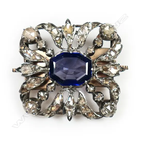 A Georgian silver, gold, sapphire and diamond brooch,