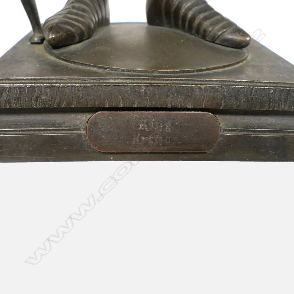 A c.1900 FR. Unterburger (Innsbruck) bronze figure of King Arthur - finely detailed with moveable visor, supporting a shield to his right hand. Based on the original by Peter Visher the Elder, c.1513. H.350mm, Image 1++