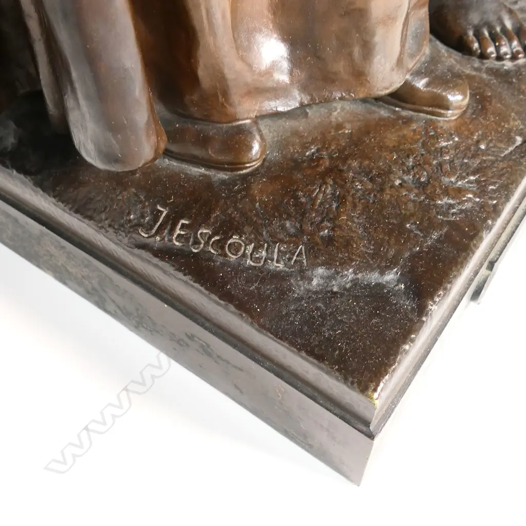 A 19thC French bronze sculpture 'Le Baton de Viellesse' (The Staff of Old Age) by Jean Ecoula. H.66mm. Image 1++