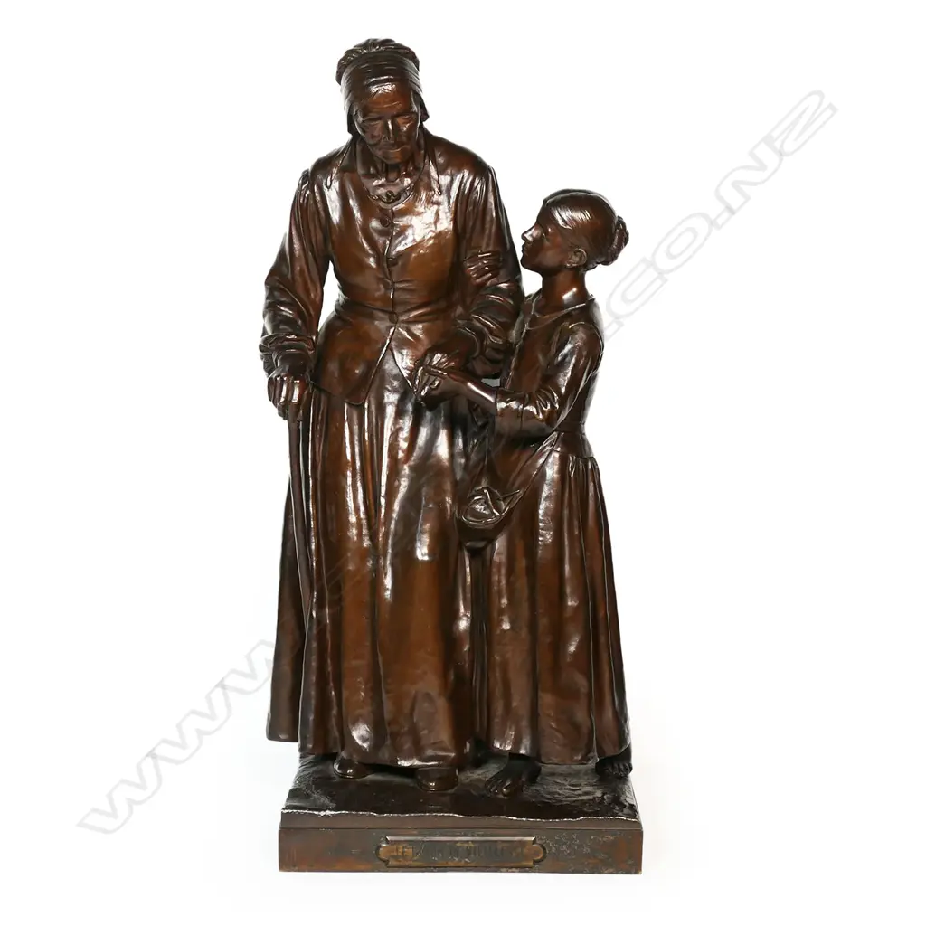 A 19thC French bronze sculpture 'Le Baton de Viellesse' (The Staff of Old Age) by Jean Ecoula. H.66mm. Image 1++