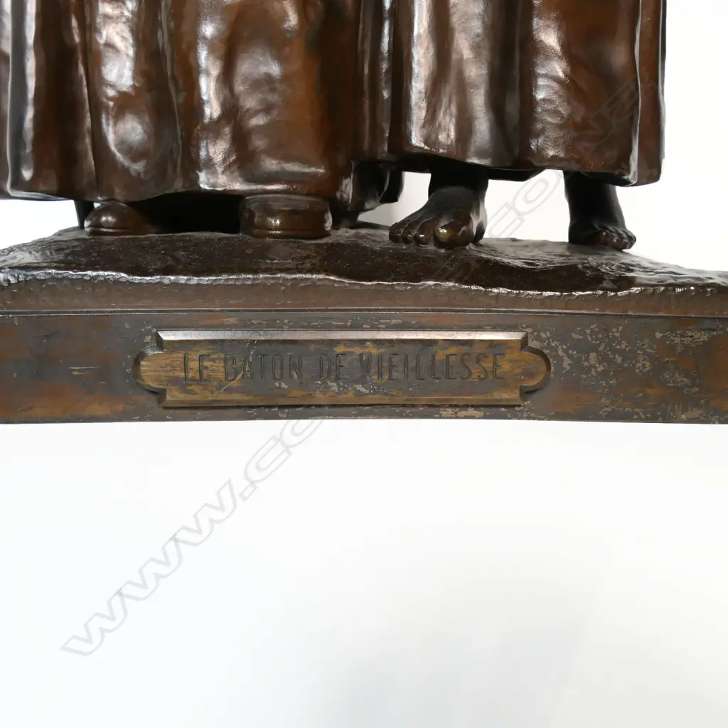 A 19thC French bronze sculpture 'Le Baton de Viellesse' (The Staff of Old Age) by Jean Ecoula. H.66mm. Image 1++