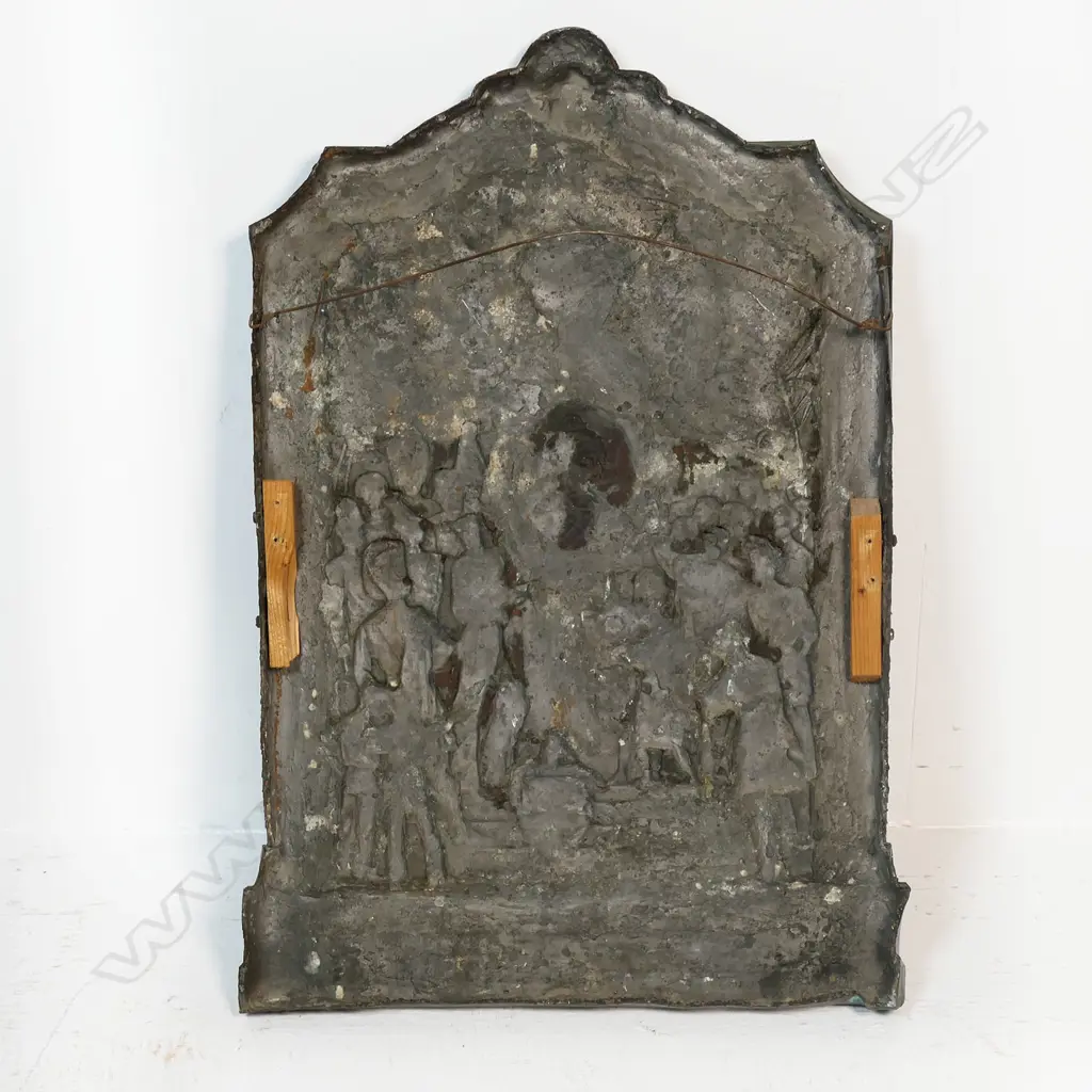 A late Victorian solid bronze plaque - celebrating '60 Years Of Glorious Reign' of Queen Victoria, 1837-1897. Decorated in relief with various military and other figures admiring her portrait plaque under a crowned pelmet and flags. Signed by the sculptor C Caccia. 640 x 430mm. Image 1++