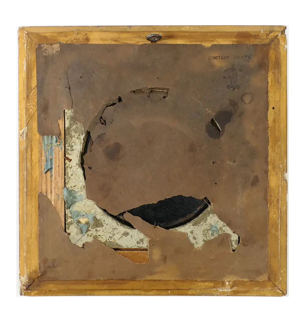 A 19thC miniature oil painting of the 'Holy Family' - on panel, in ornate gilt frame with some losses. 200 x 200mm. Image 1++