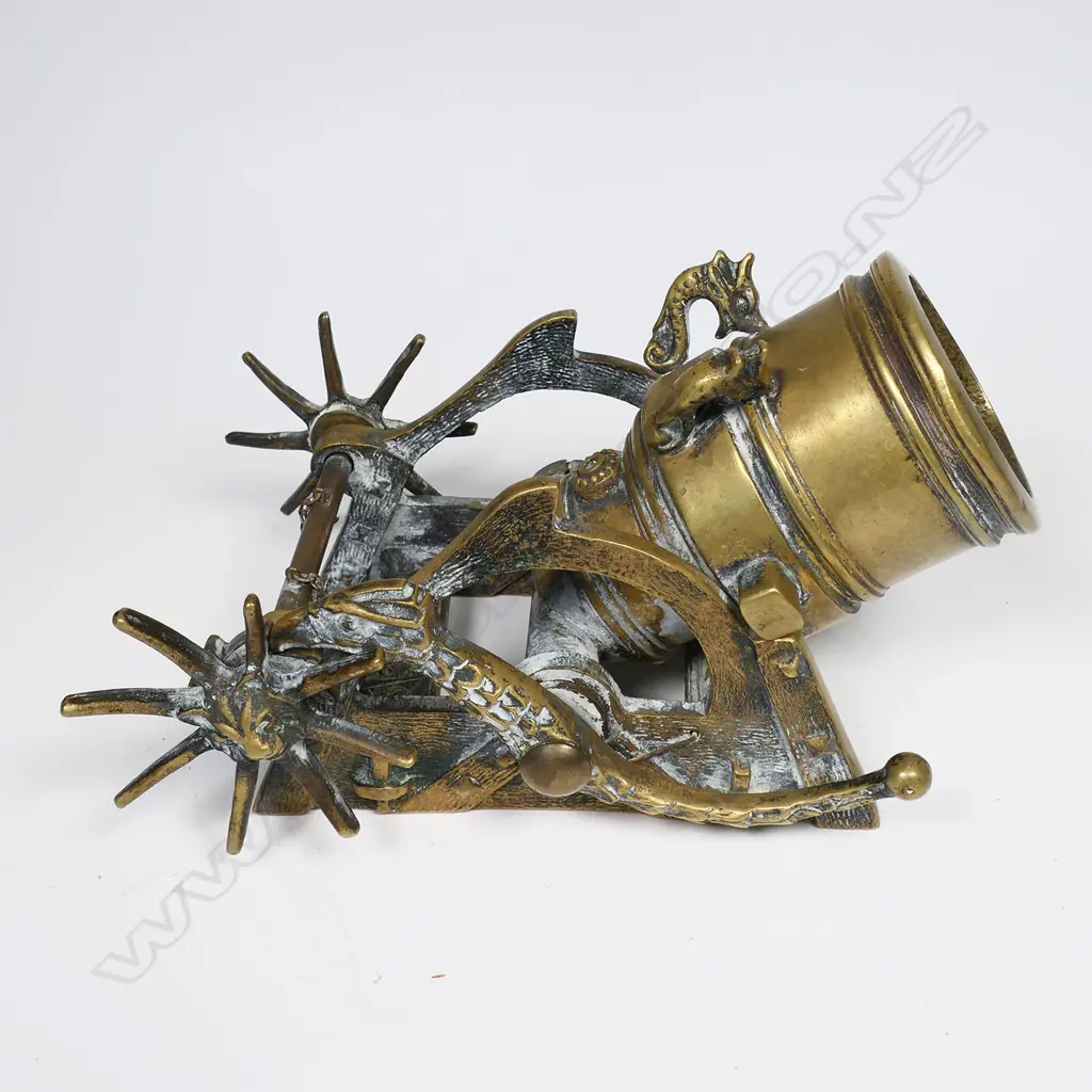 A French bronze model of a cannon à mortier (mortar cannon) signed M (Maxime) le Vérrier - the short and wide barrel supported in a simulated wooden frame, elevated by a ratchet system (chains broken). L.185mm, Image 1++