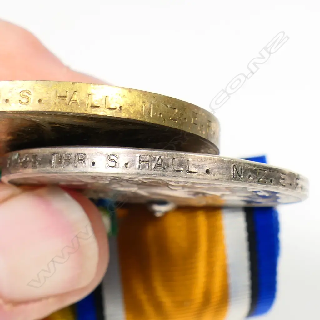 WW1 1914-15 trio of medals with recent copy photo - all named 7/496 TPR S HALL NZEF. Image 1++