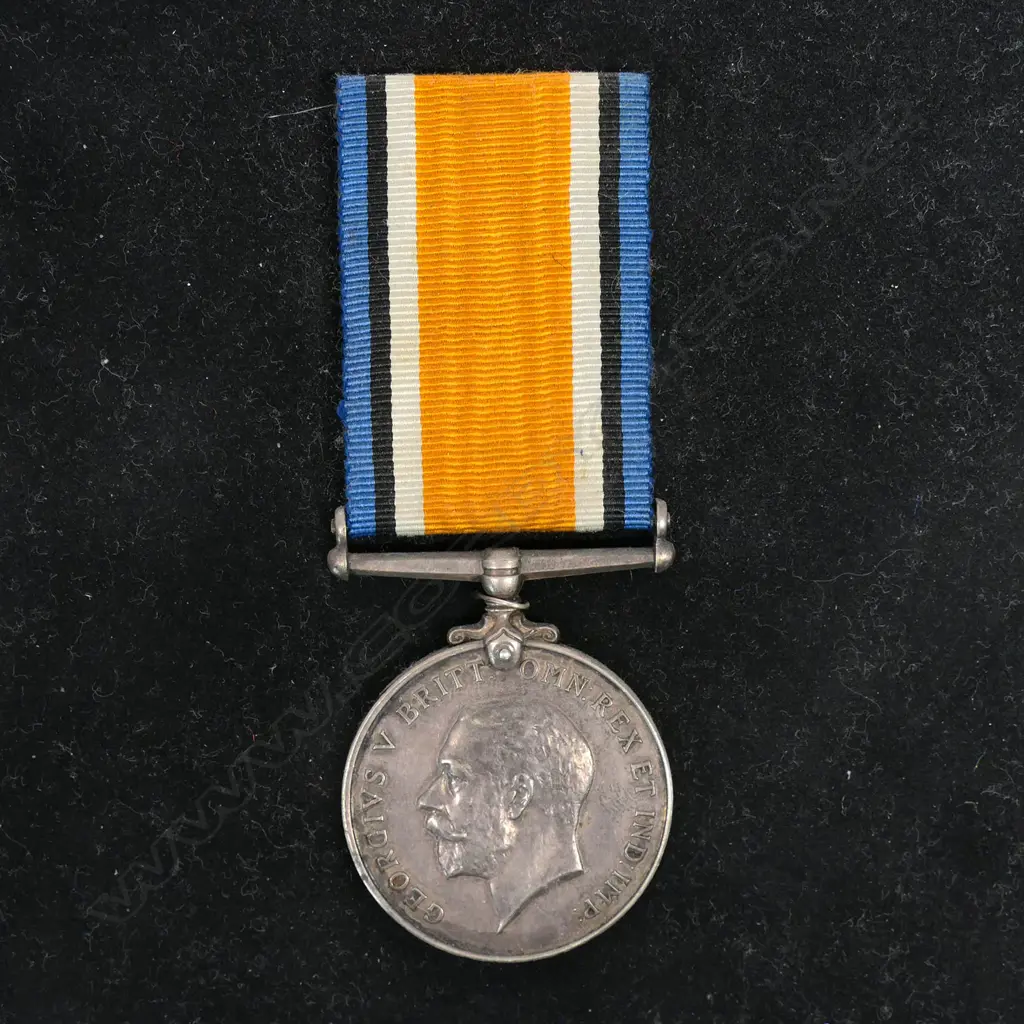 The 1914-18 War Medal to George Phillips - of the Taranaki Company, Wellington Infantry, killed in the Battle for Chunuk Bair under Colonel Malone on 8 August 1915. The medal impressed correctly 10/1319 PTE G PHILLIPS NZEF. Displayed on card with copy photo. Image 1++