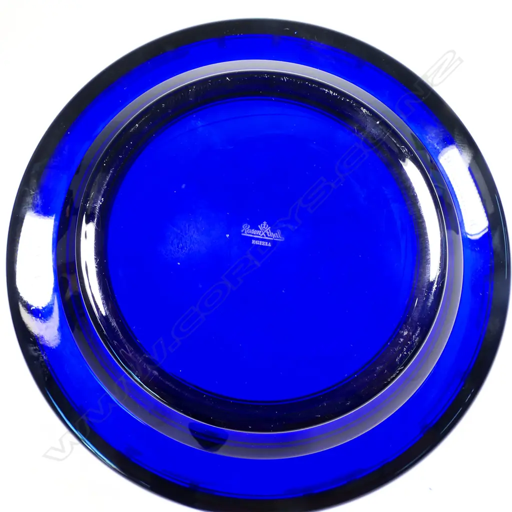 Rosenthal Egizia (Italian) art glass bowl designed by Sottsass - heavy cobalt blue bowl decorated with hand silk-screened animals in ‘Argento’ (sterling silver). Labelled and etched marks. Dia.260mm. Image 1++