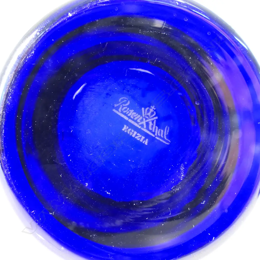 Rosenthal Egizia (Italian) art glass tall vase designed by Sottsass - heavy cobalt blue bowl decorated with hand silk-screened animals in ‘Argento’ (sterling silver). Labelled and etched marks. H.288mm. Image 1++