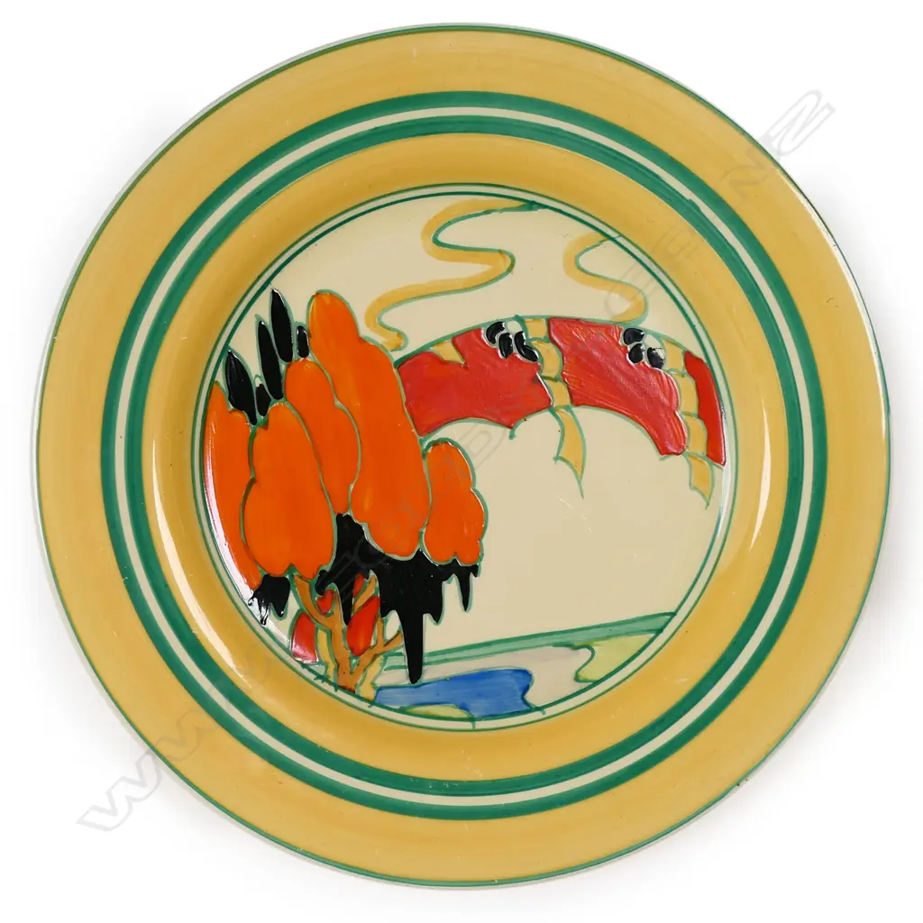 Clarice Cliff Bizarre plate - in the 'Solitude' pattern c.1930. Dia.230mm. Image 1++