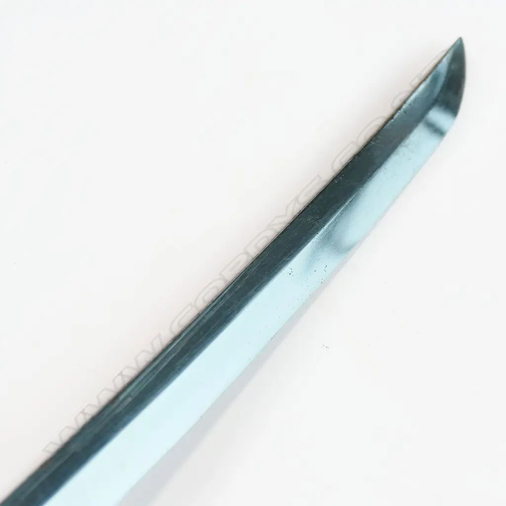 An uncommon small scale version of a Japanese katana, made for the Boy's Day ceremony - 455mm blade, the tang with two holes and threaded end; the hilt with correct scaled fittings and binding, in plain wood scabbard. Overall 630mm, Image 1++