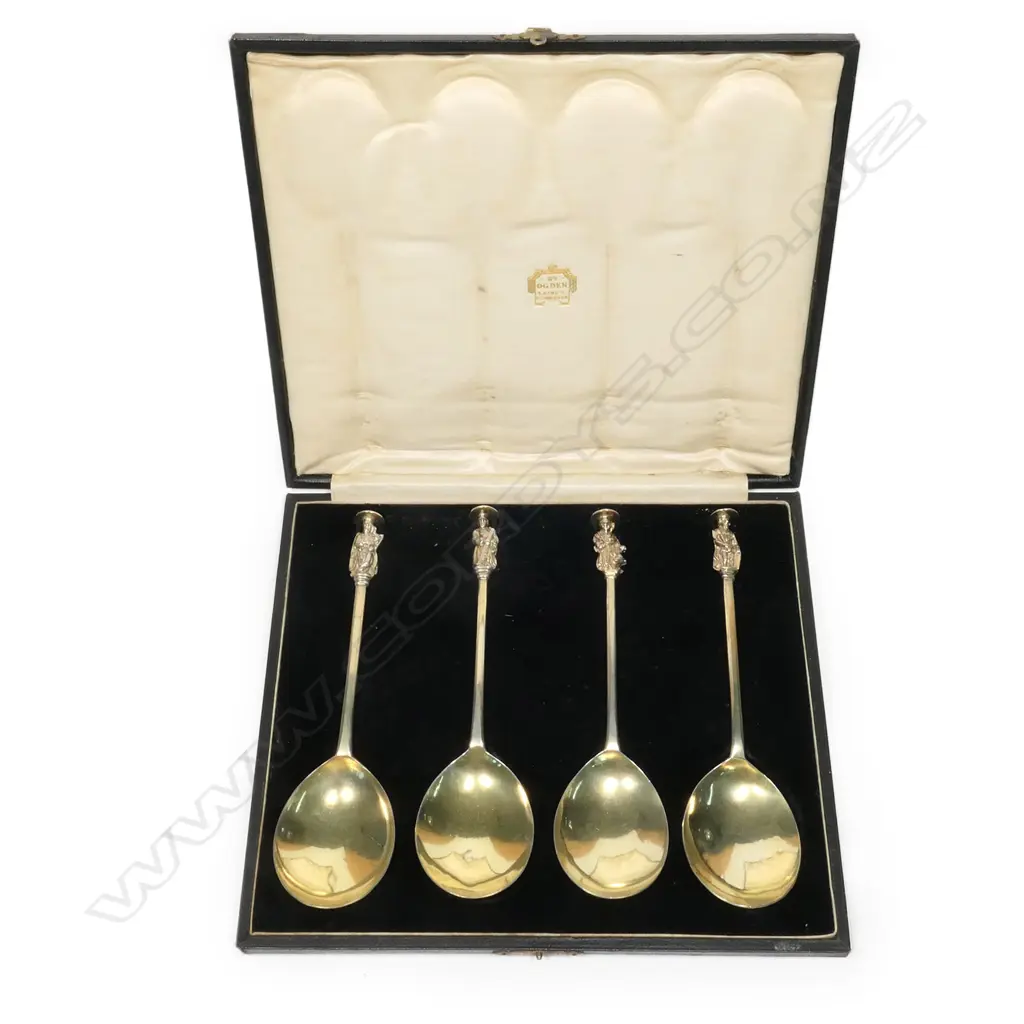 A rare set of four George II and III silver gilt apostle spoons Image 1++