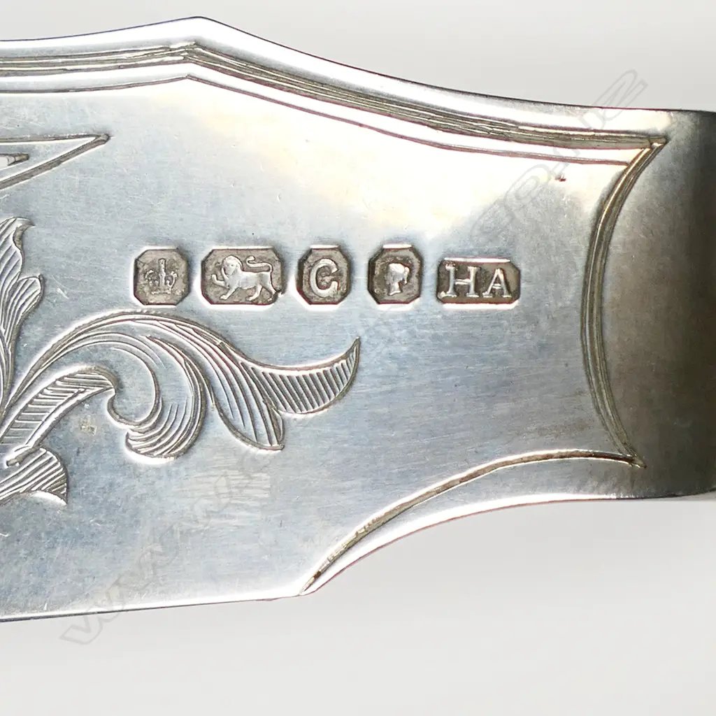 A pair of Victorian silver fishing theme engraved fish servers, Image 1++