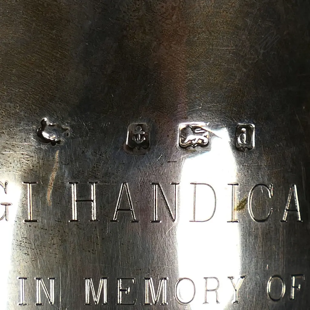 The New Zealand historic 'H.B. HUNT CLUB CUP 1905' - presentation engraved 'Won by E. S. Petits ‘MEPHISTO’, engraved with three jumping horses and riders. Birmingham 1903. H.270mm. 440gms. Image 1++