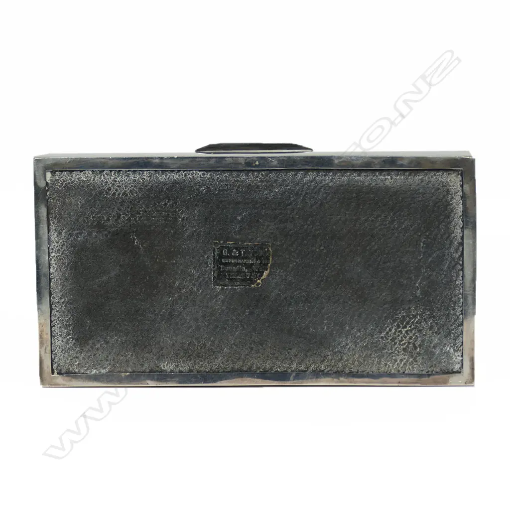 A 'New Zealand And South Seas International Exhibition' silver presentation box - the lid engraved as above and 'Presented to Mrs Sutherland Ross by the Women's Executive As A Token Of Their Appreciation And Regard. 23-11-25'. Birmingham 1923 L.180mm. 509gms total. Image 1++