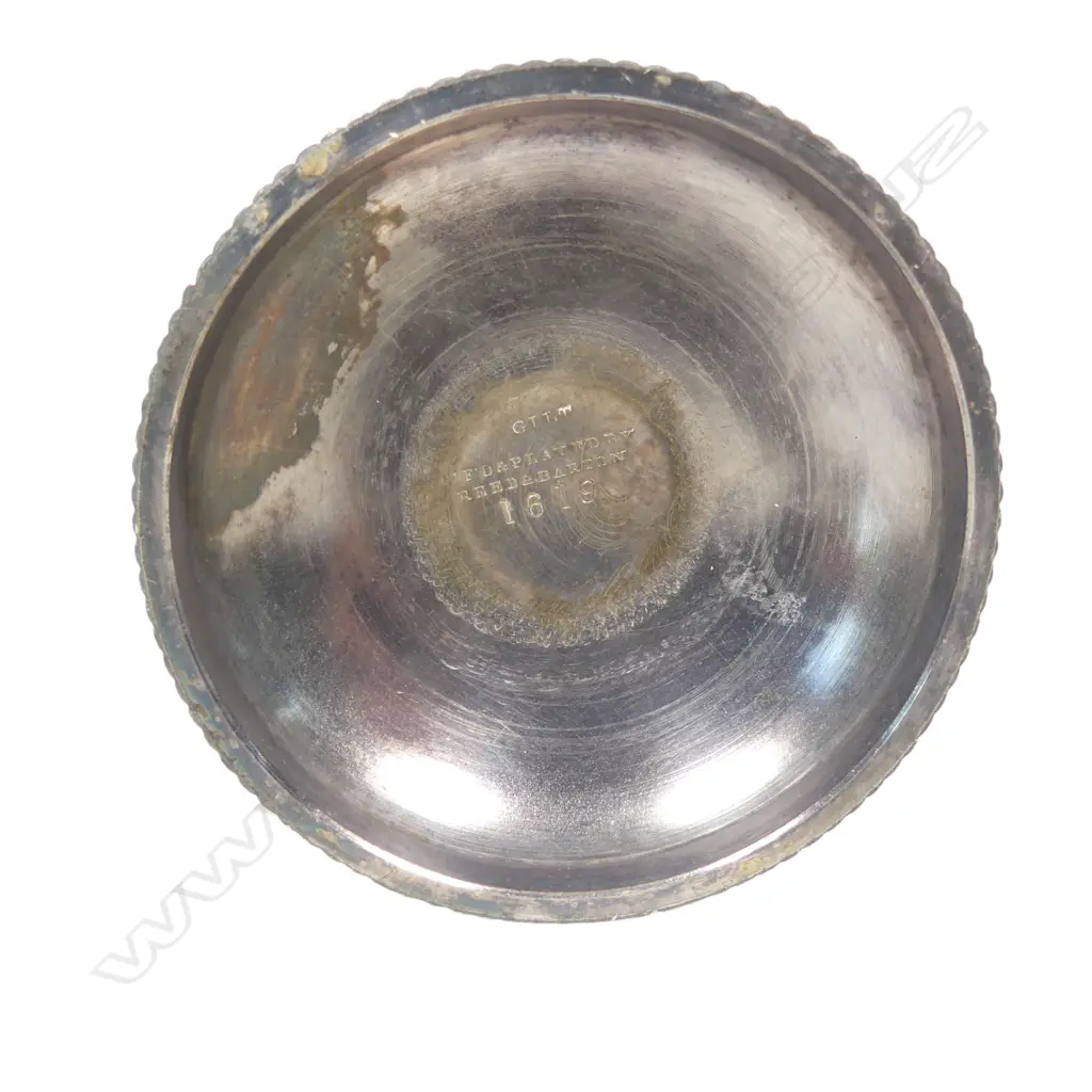 A late 19thC New Zealand historical silver plate trophy cup - presentation engraved ' Auckland Bowling Club 1883.4 Won By J Miller, Skip.'. The column support as a lyre. Tarnished. H.215mm. Image 1++