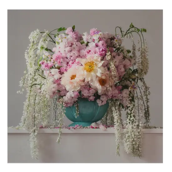 Emma Bass (NZ 1967-) 'Wisteria - Cherry Blossom - Iris & Peonies 8.11am' - limited edition Giclee print,  signed, entitled and numbered 1/20. 470 x 470mm. Frame with minor chips.