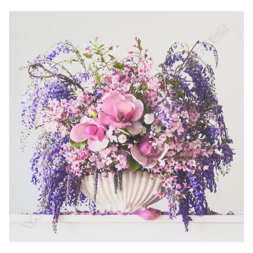 Emma Bass (NZ 1967-) 'Wisteria – Blossom - Magnolia and Dandielion 3.29pm' - limited edition Giclee print. Signed, entitled and numbered 1/1. 820 x 820mm. Frame with minor chips. Image 1++