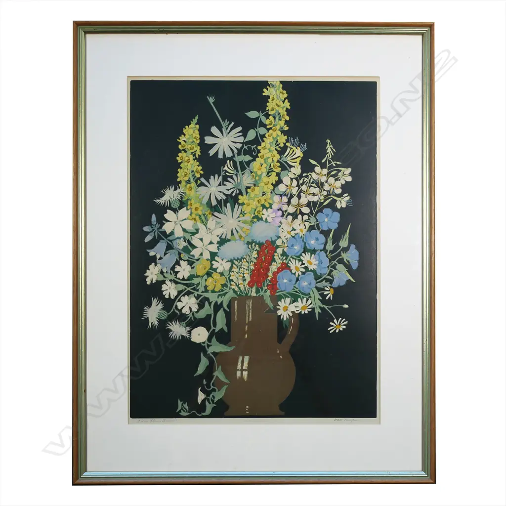 John Hall Thorpe (AUS/UK 1874-1947) 'A Wildflower Bunch' - c.1920s, woodblock on paper, signed and titled lower margin and marked Copyright USA 1922 . 515 x 380mm. Image 1++