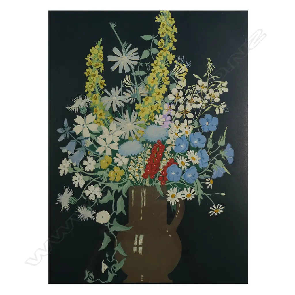 John Hall Thorpe (AUS/UK 1874-1947) 'A Wildflower Bunch' - c.1920s, woodblock on paper, signed and titled lower margin and marked Copyright USA 1922 . 515 x 380mm. Image 1++