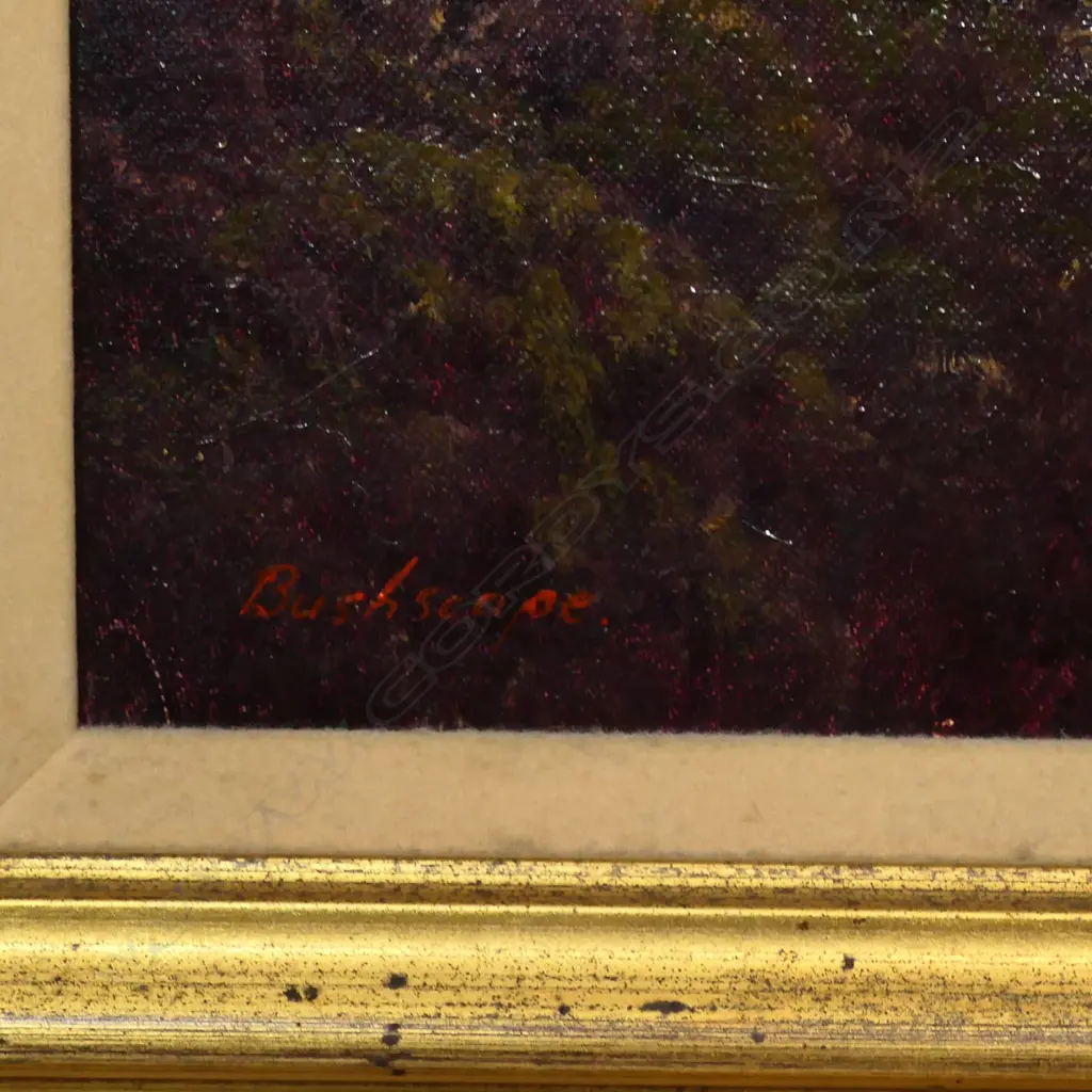 A.H.T. (Tim) Wilson (1954-2020) 'Bushscape' - oil on Berge linen, titled lower left, signed and dated '87. 480 x 635mm. Image 1++