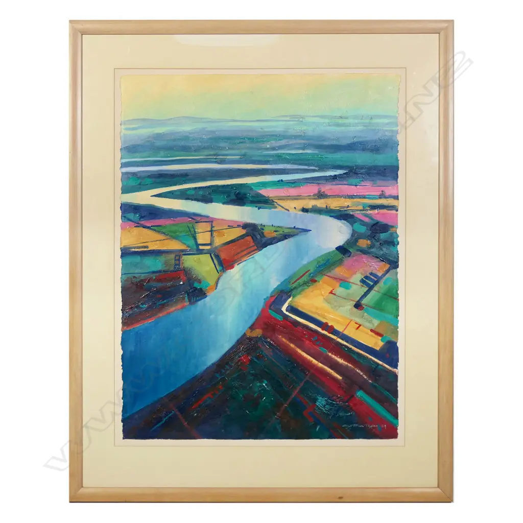 Cynthia Taylor (NZ 1947-) 'Snake River II' - acrylic on paper, signed and dated '89, details verso. 760 x 580mm. Image 1++