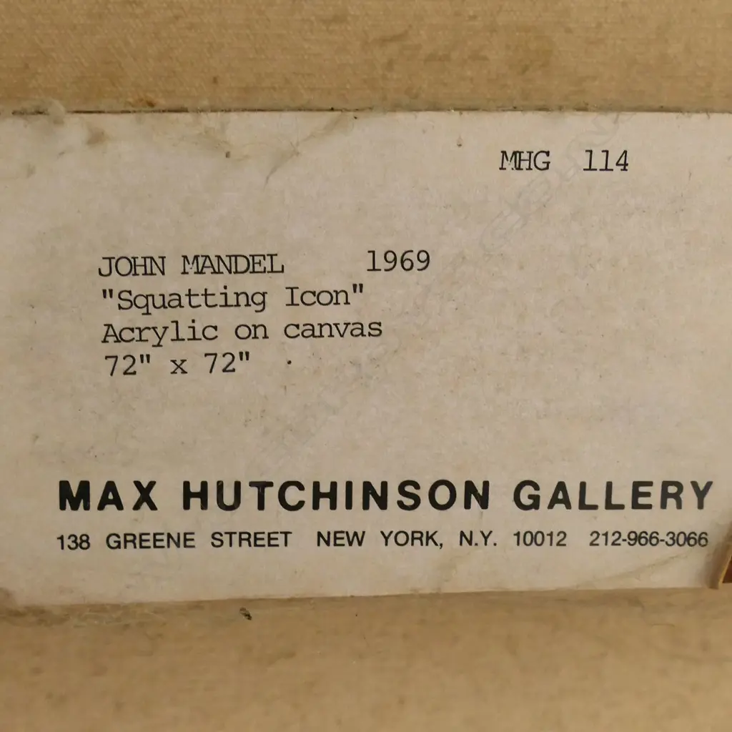 John Mandel (US 1941-) 'Squat Icon 5 - Portrait of Robert Alexander - Religious Painting II 1969' - acrylic on canvas.1830 x 1830mm - Whitney Museum label to reverse shows this artwork was exhibited as part of the 1969 Annual Exhibition of Contemporary American Painting. Also exhibited at the Max Hutchinson Galley, New York. Image 1++