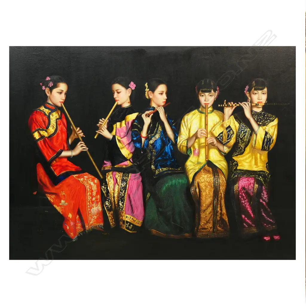 After Chen Yifei 'The Banquet' - oil on canvas - unsigned. 900 x 1200mm. Image 1++