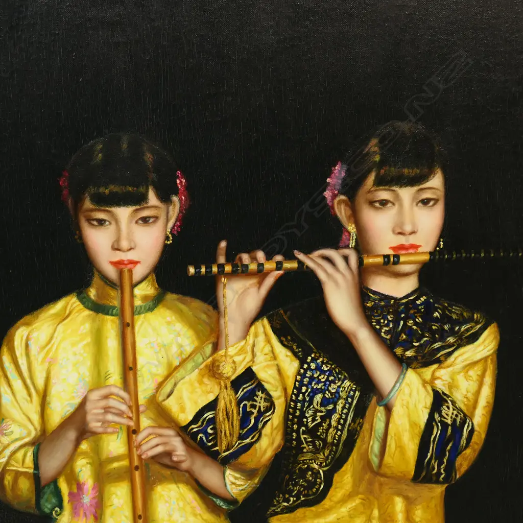 After Chen Yifei 'The Banquet' - oil on canvas - unsigned. 900 x 1200mm. Image 1++