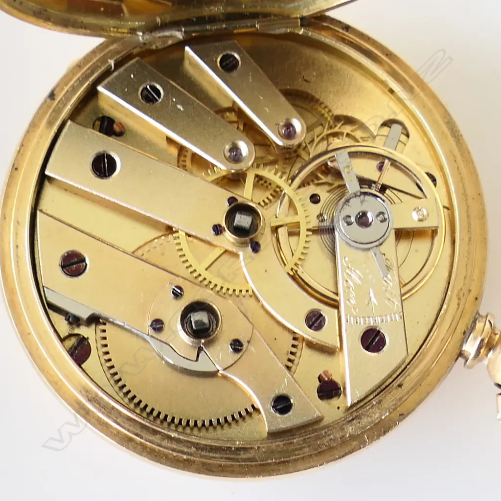 A Victorian 18ct gold half hunter pocket watch - enamel chapter ring to the front, the white enamel dial with Roman numerals and seconds dial, recently serviced, with key and in maker's original box, 55gms. Dia. 42mm. Image 1++