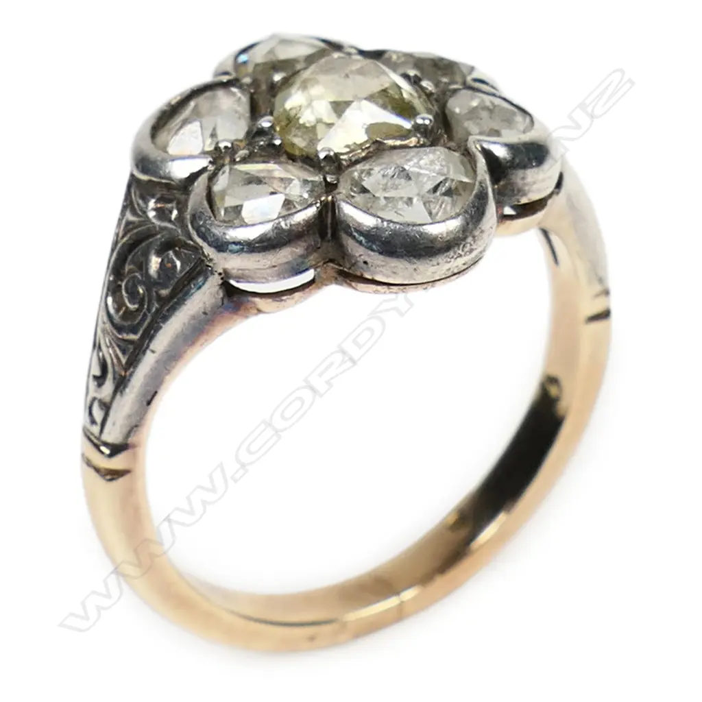 A Georgian 15ct gold and silver diamond ring, Image 1++