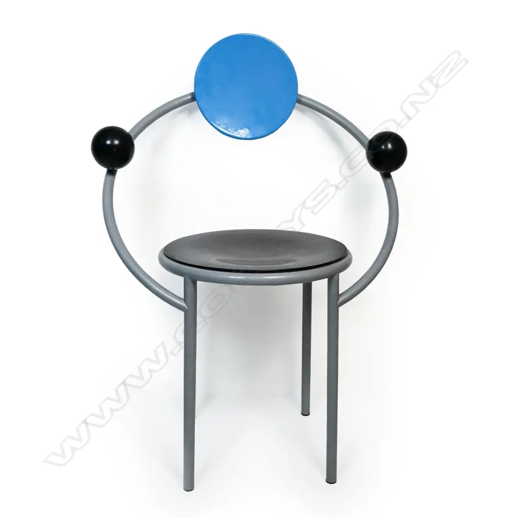 Memphis Milano 'First' chair by Michele De Lucchi - c.1983. Lacquered wood chair with grey coated metal frame. Original label to base. H.900mm. Image 1++