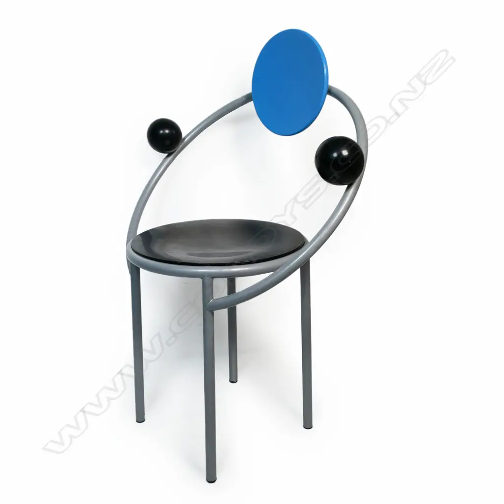 Memphis Milano 'First' chair by Michele De Lucchi - c.1983. Lacquered wood chair with grey coated metal frame. Original label to base. H.900mm. Image 1++