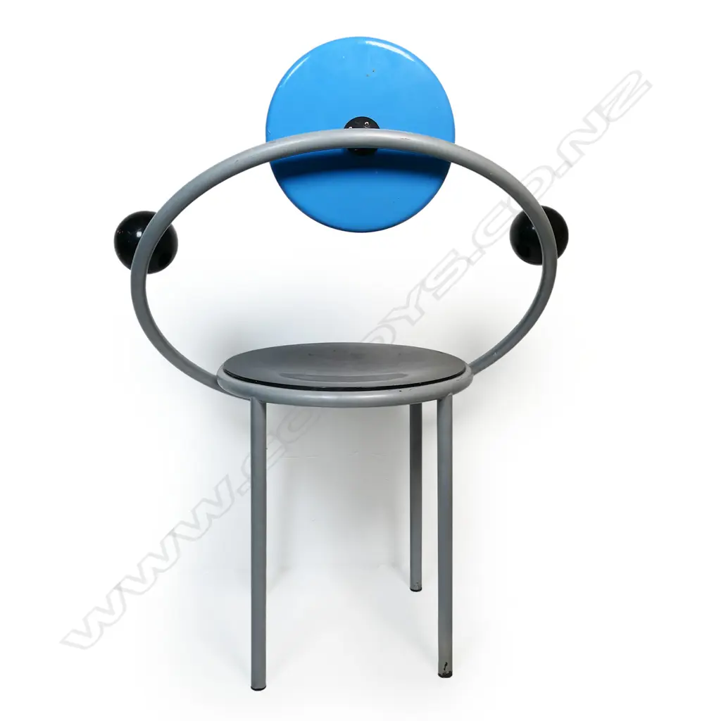 Memphis Milano 'First' chair by Michele De Lucchi - c.1983. Lacquered wood chair with grey coated metal frame. Original label to base. H.900mm. Image 1++