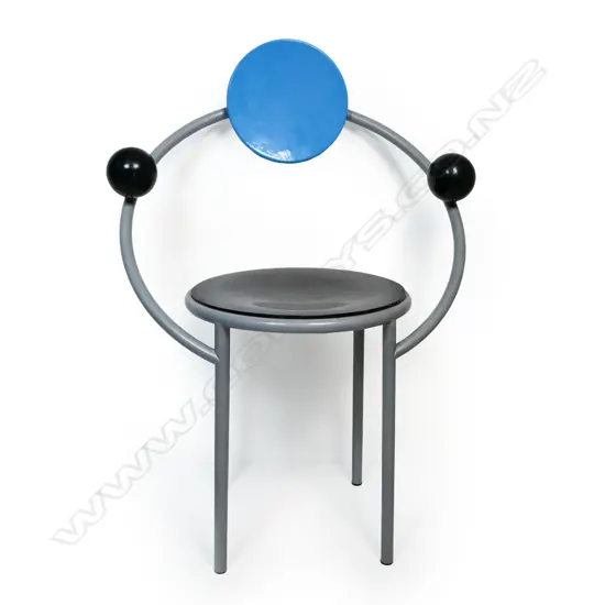 Memphis Milano 'First' chair by Michele De Lucchi - c.1983. Lacquered wood chair with grey coated metal frame. Original label to base. H.900mm.