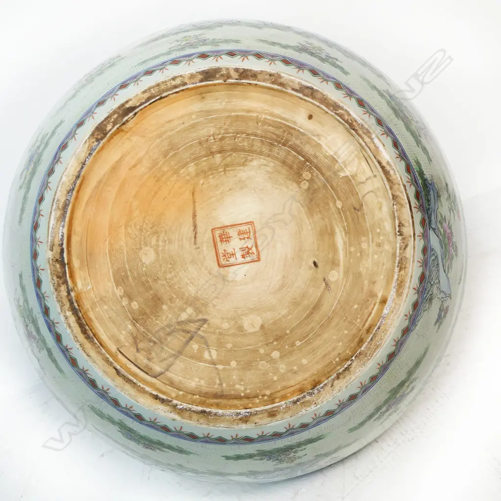 A large and impressive Chinese porcelain famille rose floor standing vase - the wide spherical body and cylindrical neck in all over famille rose decoration including birds, butterflies and florals. H.830mm. Image 1++
