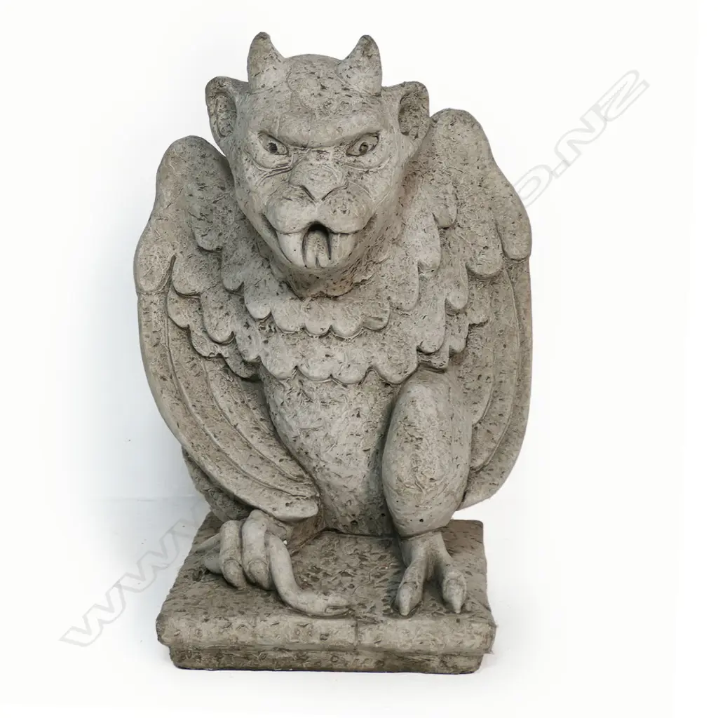 A concrete garden winged gargoyle - with snake clasped to its right foot. H.470mm. Image 1++
