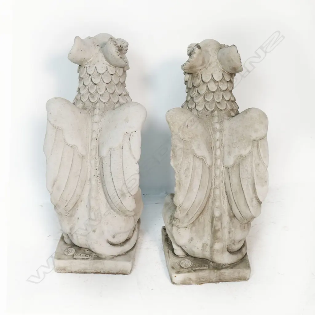 A pair of fine concrete garden/entrance seated griffins Image 1++