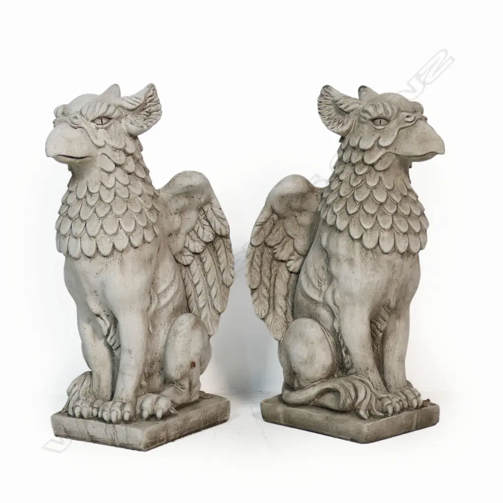 A pair of fine concrete garden/entrance seated griffins Image 1++