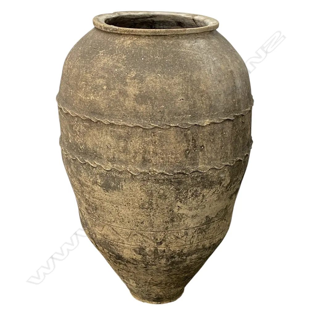 An old European terracotta tall olive oil storage jar Image 1++