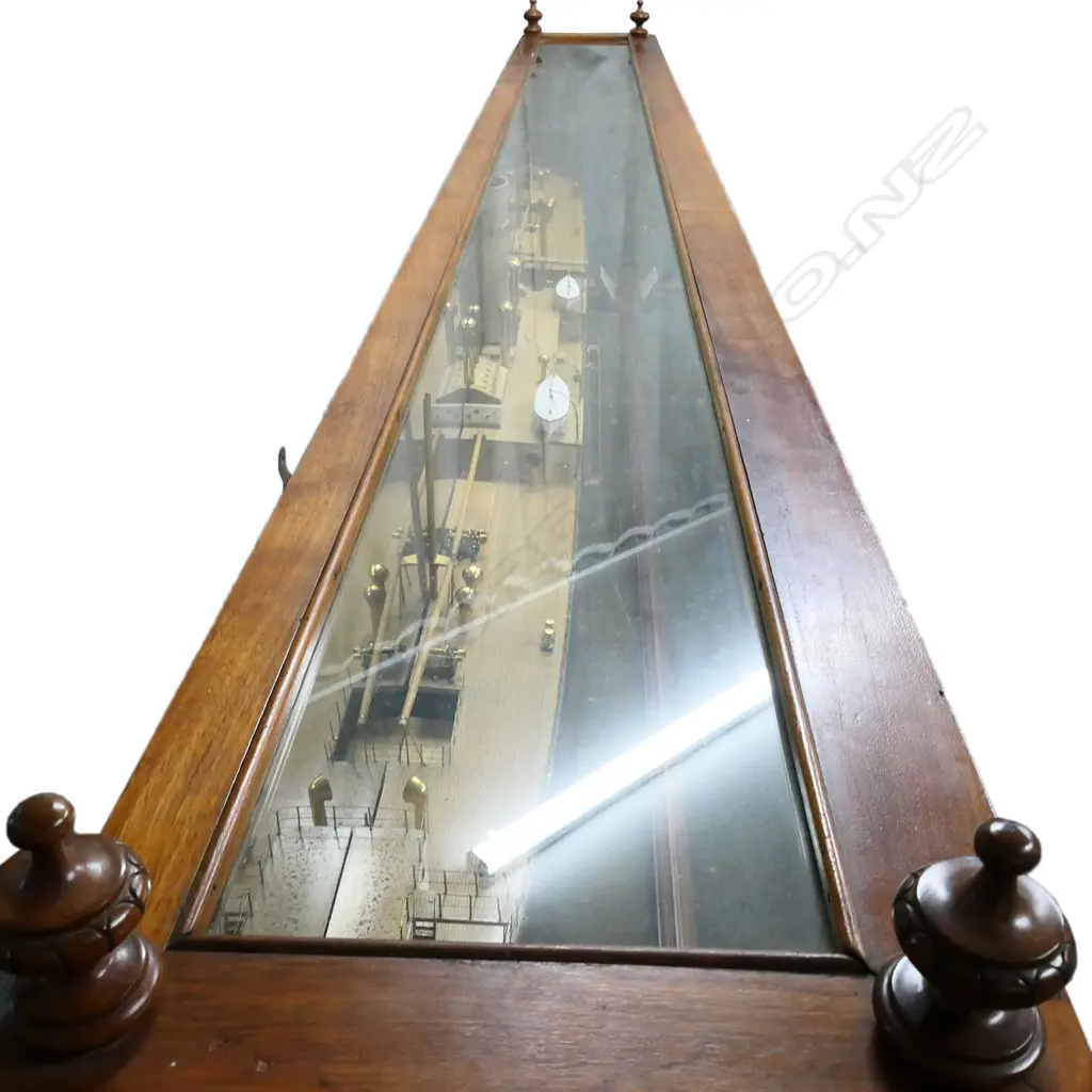An exceptional quality professionally built ship builders model of the 'Twin Screw Steamer 'NIWARU'' -  by Workman, Clark & Co. Ltd. Belfast. The fine detail including brass fittings, rigging, life boats etc. In glazed walnut case with turned detail and mirrored back. Image 1++