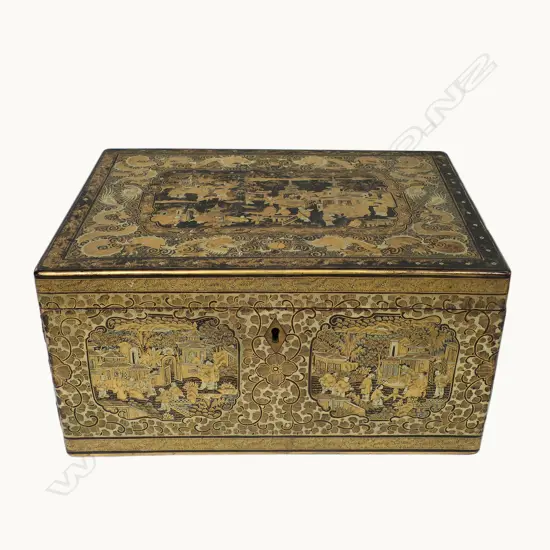 A 19thC Chinoiserie tea caddy,