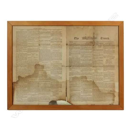 A framed four page newspaper 'THE TIMES',