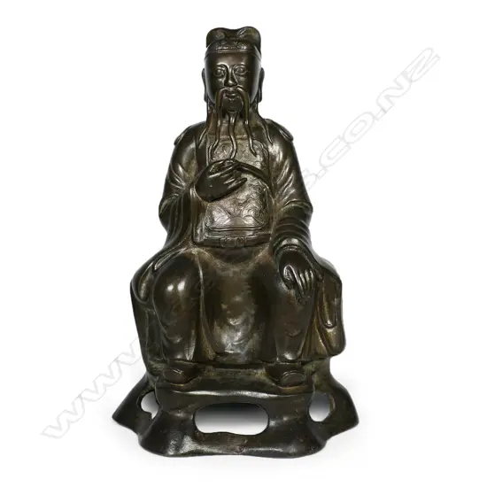 An old Chinese bronze seated ancestor figure,