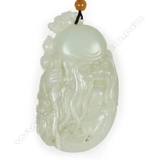 A quality Chinese carved white jade pendant,