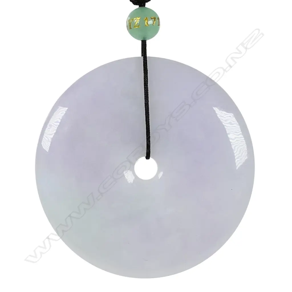 A quality white Myanmar jade pi disc pendant, Image 1++
