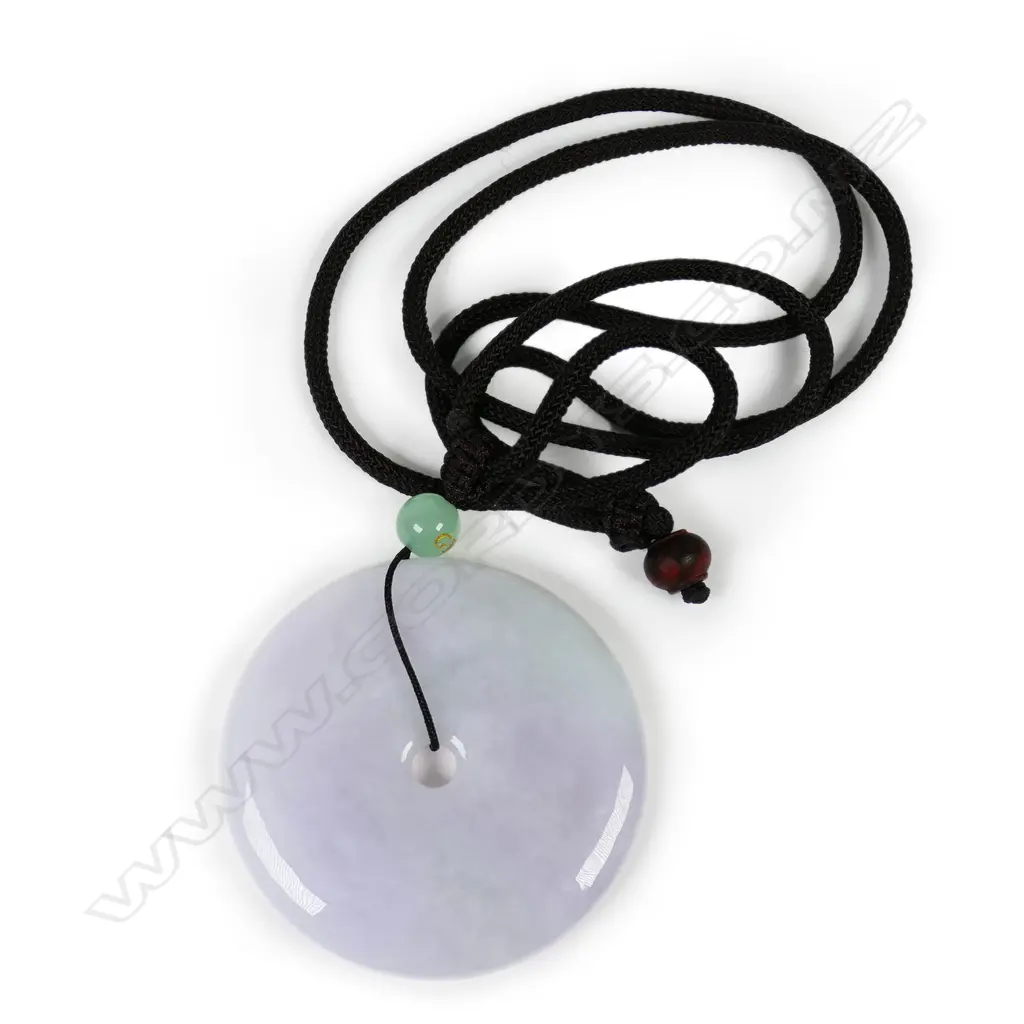 A quality white Myanmar jade pi disc pendant, Image 1++