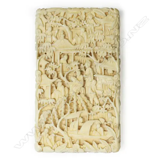 A good 19thC Chinese finely carved ivory card case,