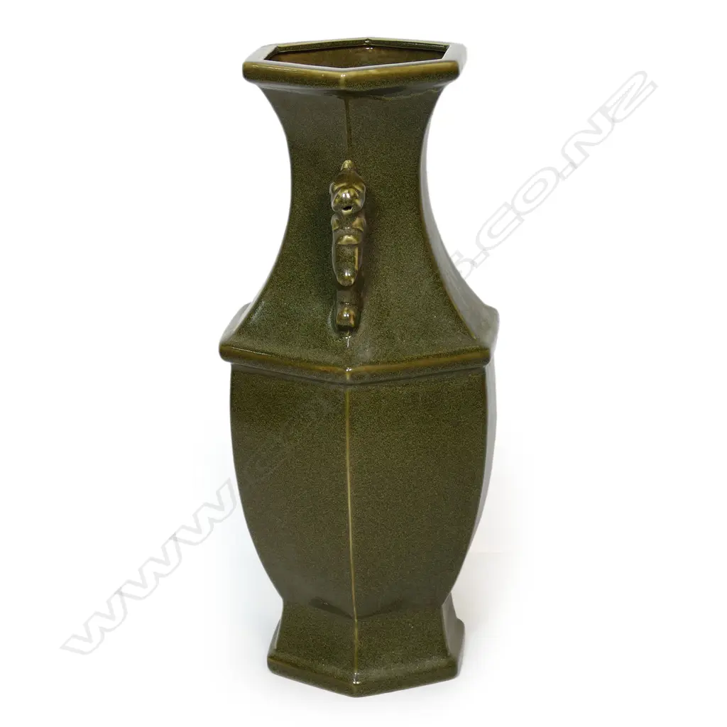 A large Chinese hexagonal tea dust glazed vase, Image 1++
